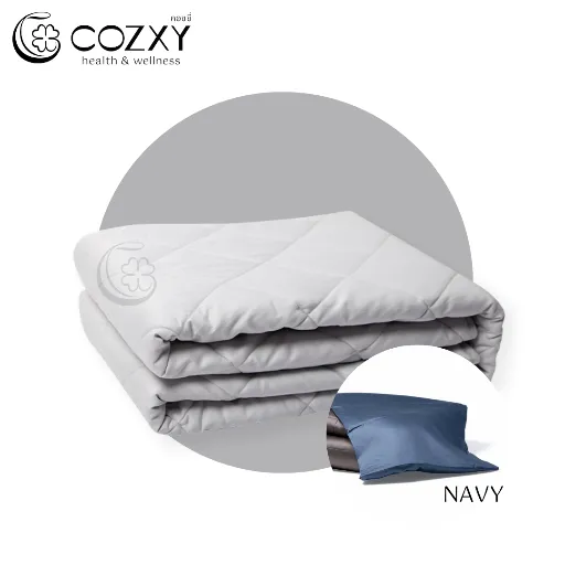 ผ้าห่มถ่วงน้ำหนัก Weighted Blanket (น้ำหนัก 6.8 กก.) Standard + ปลอกผ้าห่ม Bamboo Cooling Cover (สีกรมท่า Navy) - COZXY Product Image