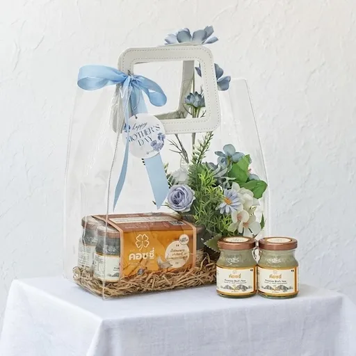 Extra Blue & Bloom รังนกพรีเมี่ยมแพ็ก 6 ขวด ในกระเป๋าดอกไม้ประดิษฐ์ - Cozxy | Health Product Image